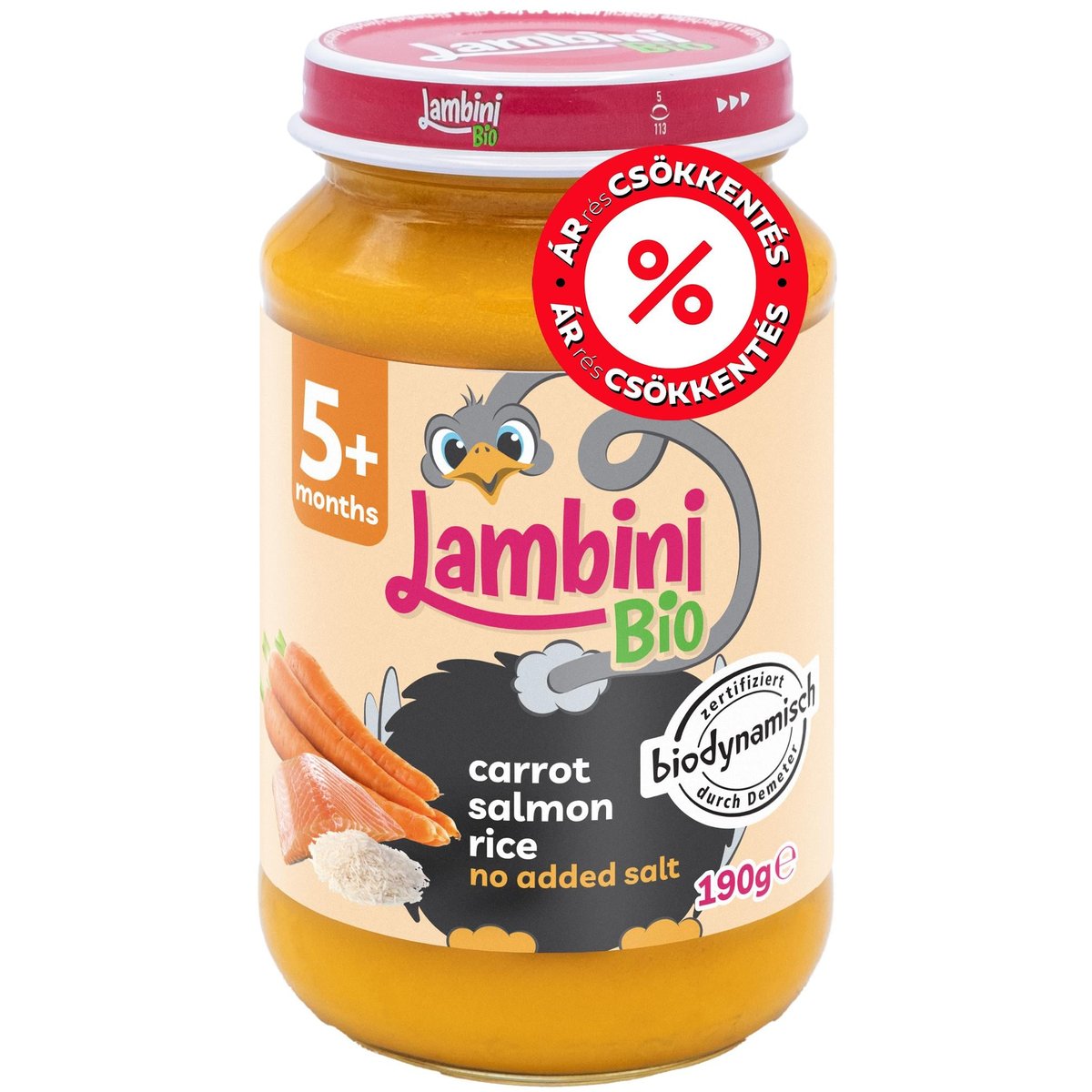 Lambini BIO Demeter Répa Rizzsel és lazaccal bébiétel 5 hónapos kortól