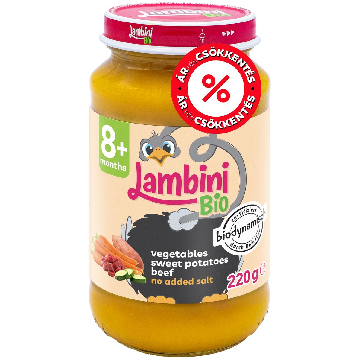 Lambini BIO Demeter Bio zöldségkészítmény, édesburgonyával és marhahússal 8 hónapos kortól