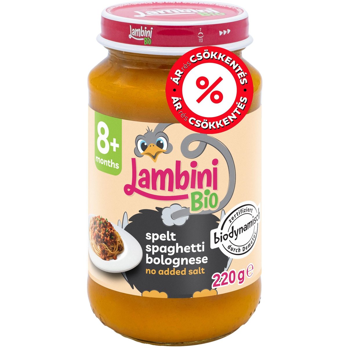 Lambini BIO Demeter Tönköly Spagetti Bolognai módra bébiétel 8 hónapos kortól