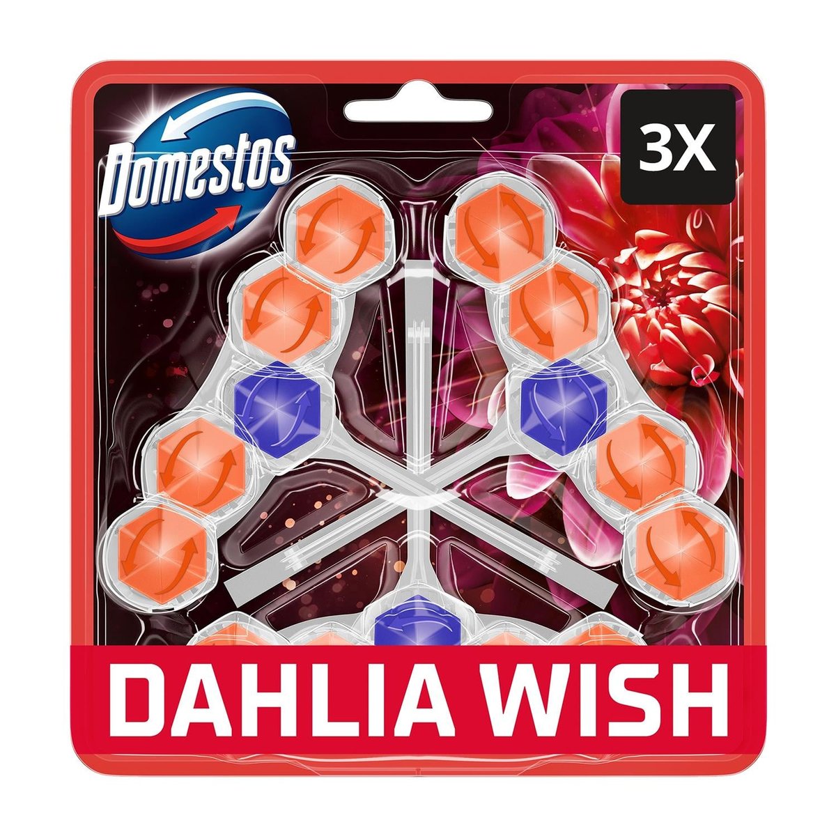 DOMESTOS Aroma Lux WC frissítő blokk, Dahlia Wish, koncentrált illóolajokkal, 3x50g