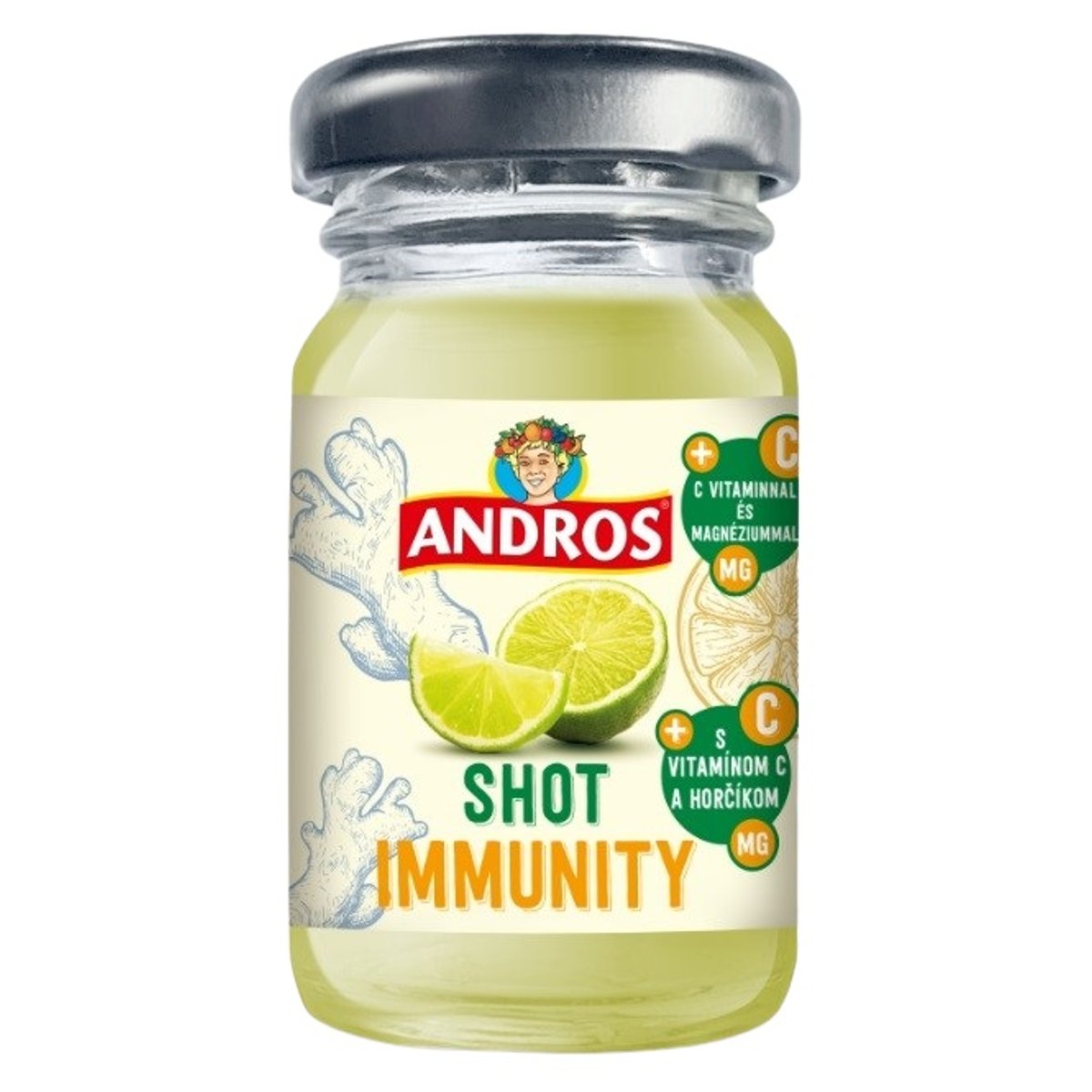 Andros Shot Immunity lime és gyömbér ital, C-vitaminnal és magnéziummal
