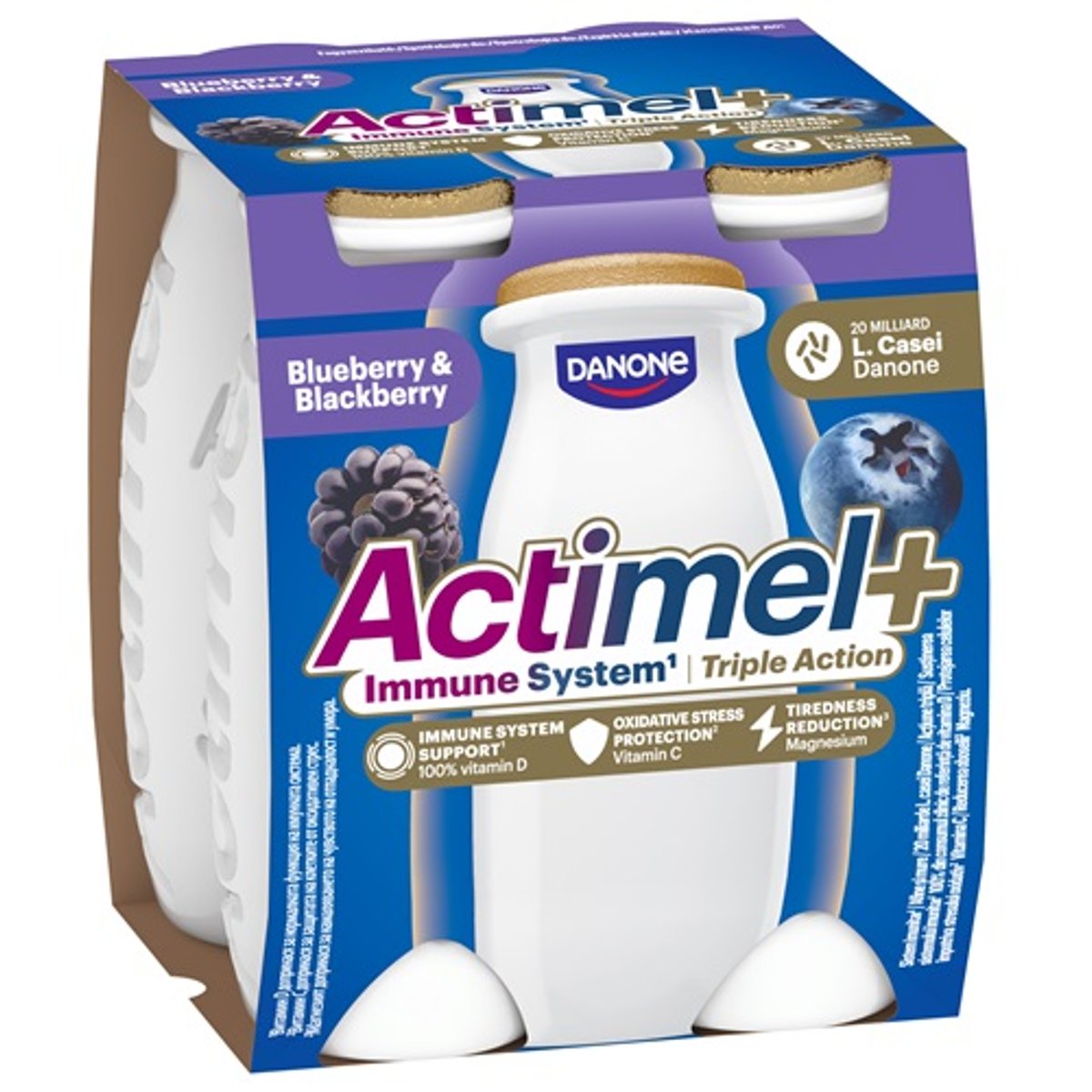 Danone Actimel Triple Action áfonyás-szedres joghurtital C-, B6-, D-vitaminnal és magnéziummal (4x100g)