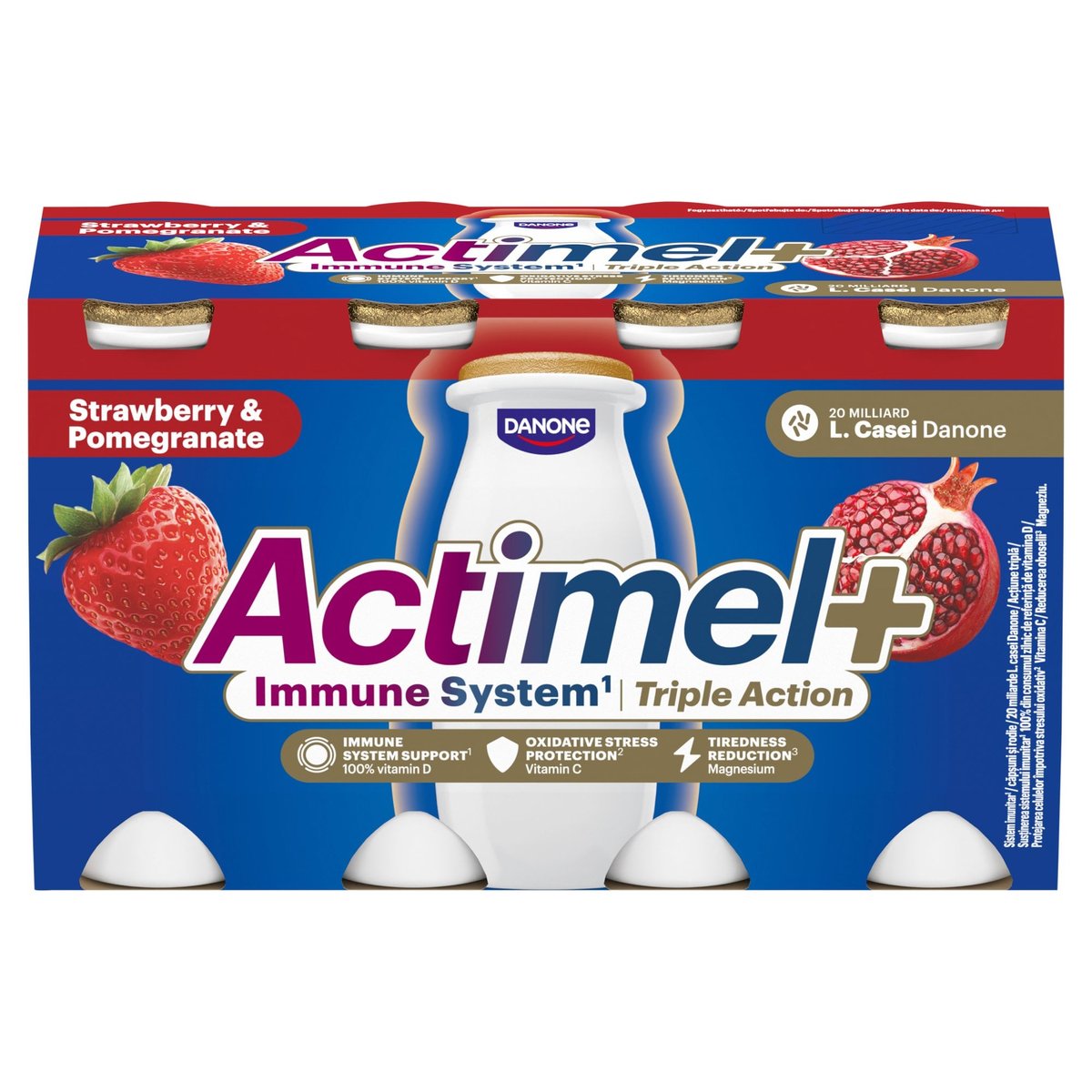 Danone Actimel Triple Action epres gránátalmás joghurtital C-, B6-, D-vitaminnal és magnéziummal (8x100g)