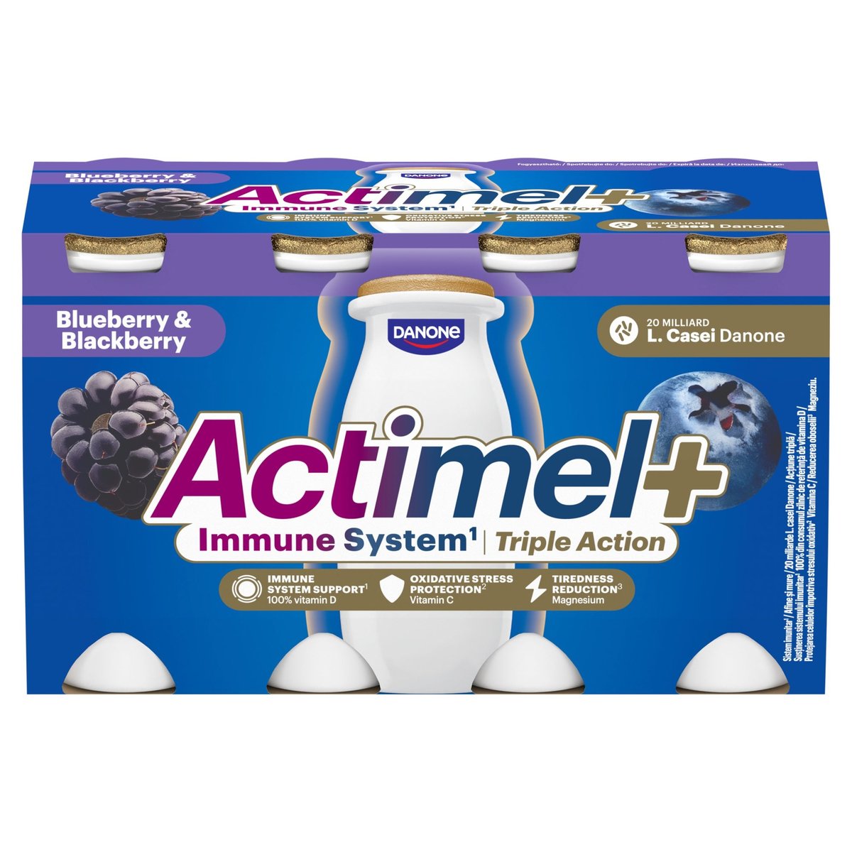 Danone Actimel Triple Action áfonyás szedres joghurtital C-, B6-, D-vitaminnal és magnéziummal (8x100g)