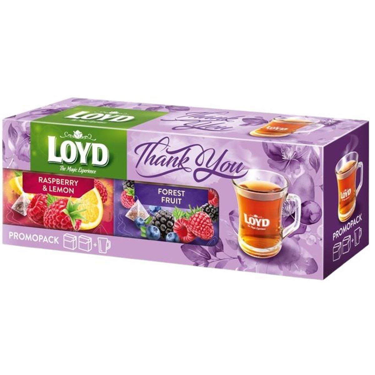 LOYD Piramis tea box - Erdei gyümölcs & Málna-citrom (2 x 20 x 2 g) + pohár