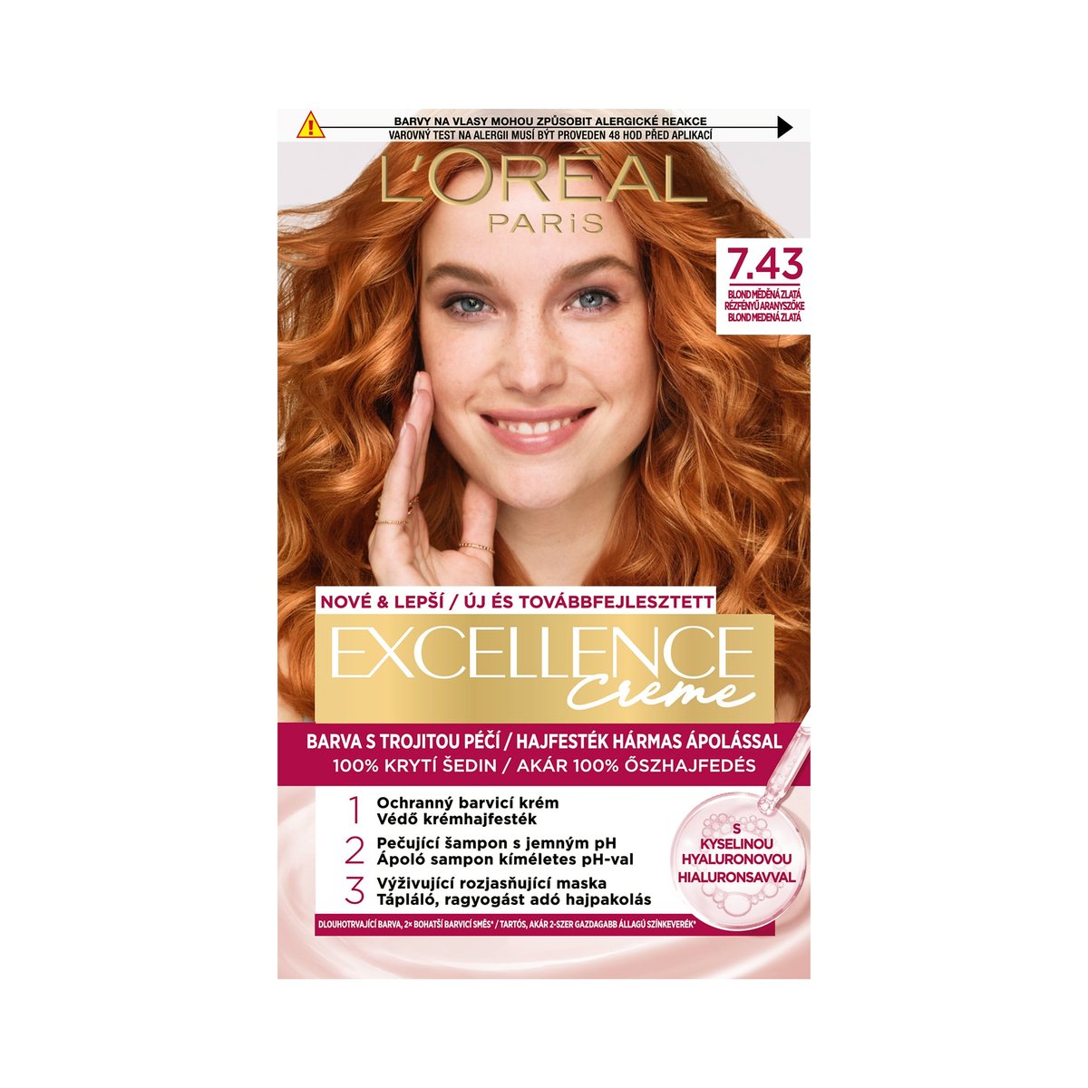 L'Oréal Paris Excellence 7.43 Rézfényű aranyszőke 72ml + 48ml + 12ml + 60ml