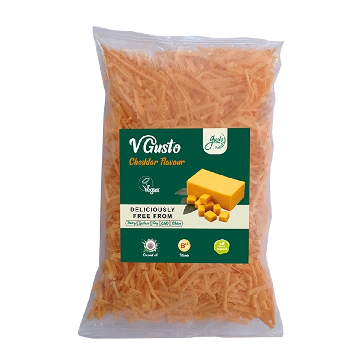 Gusto Vegan Cheddar ízű reszelt (hozzáadott B vitaminal)