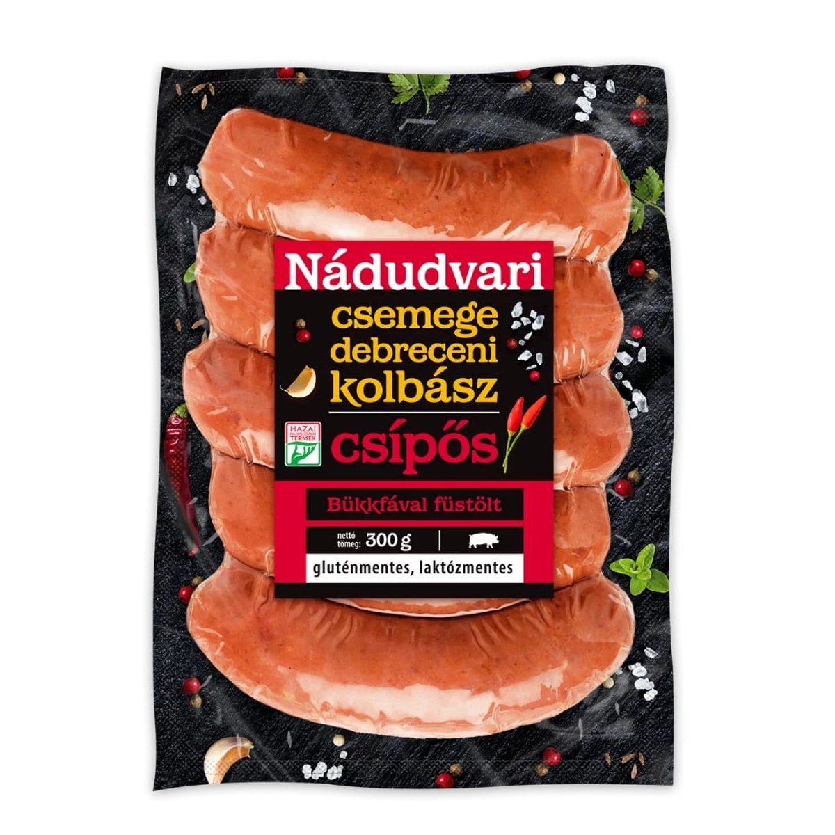 Nádudvari Erős Pistás csípős, füstölt sertés debreceni kolbász