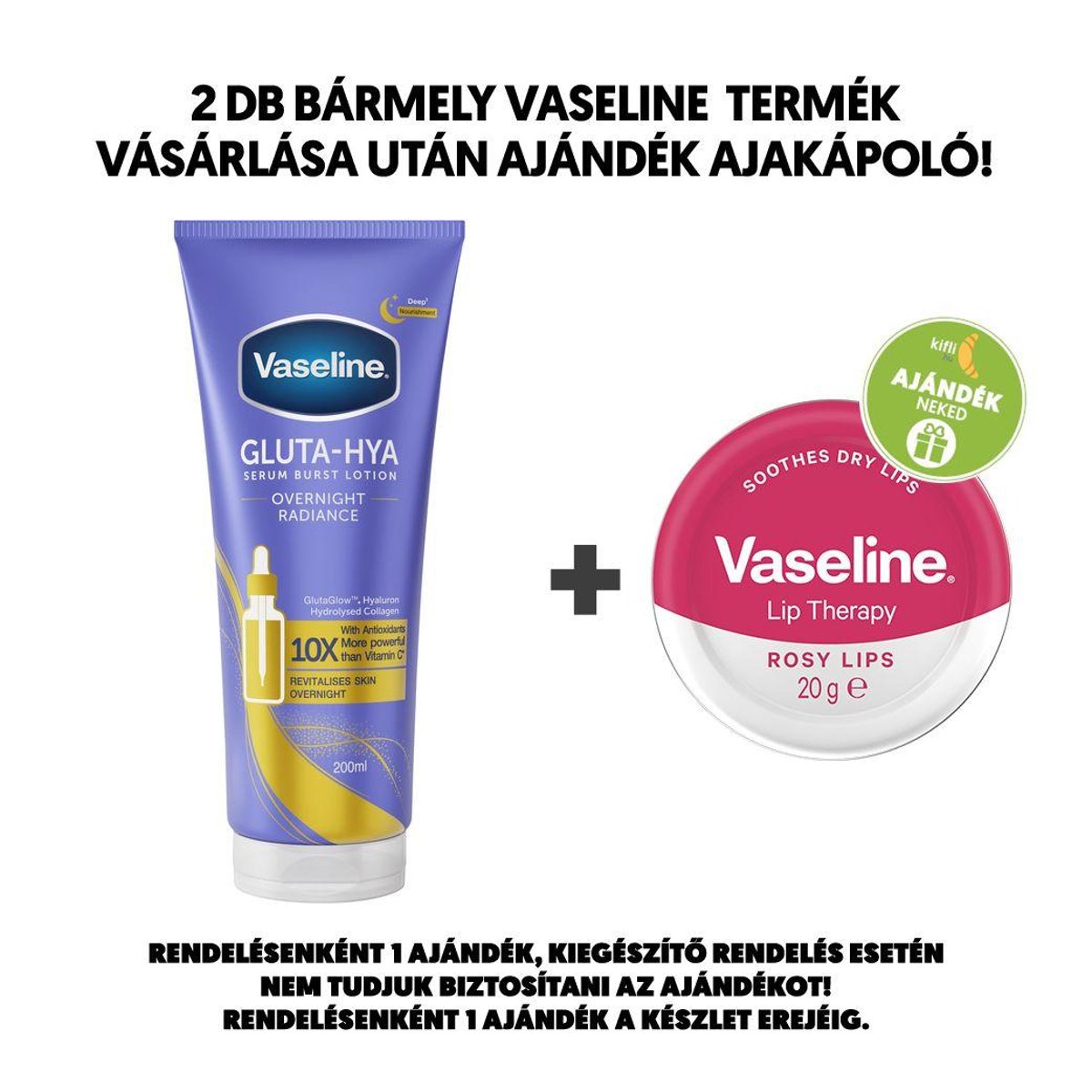 Vaseline Overnight Radiance éjszakai szérumos testápoló a hidratált bőrért, 200 ml