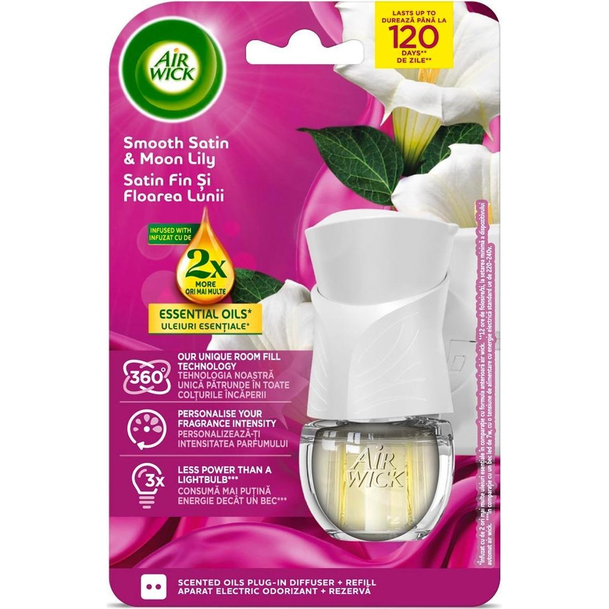 Air Wick elektromos légfrissítő készülék, Bársonyos Szatén és Éji Liliom utántöltővel