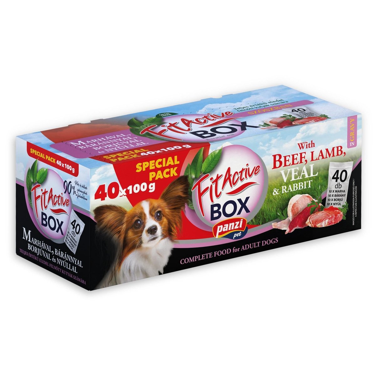 FitActive Fit-a-Box Dog nedveseledel válogatás kutyáknak, marha/bárány/borjú/nyúl, 40x100g
