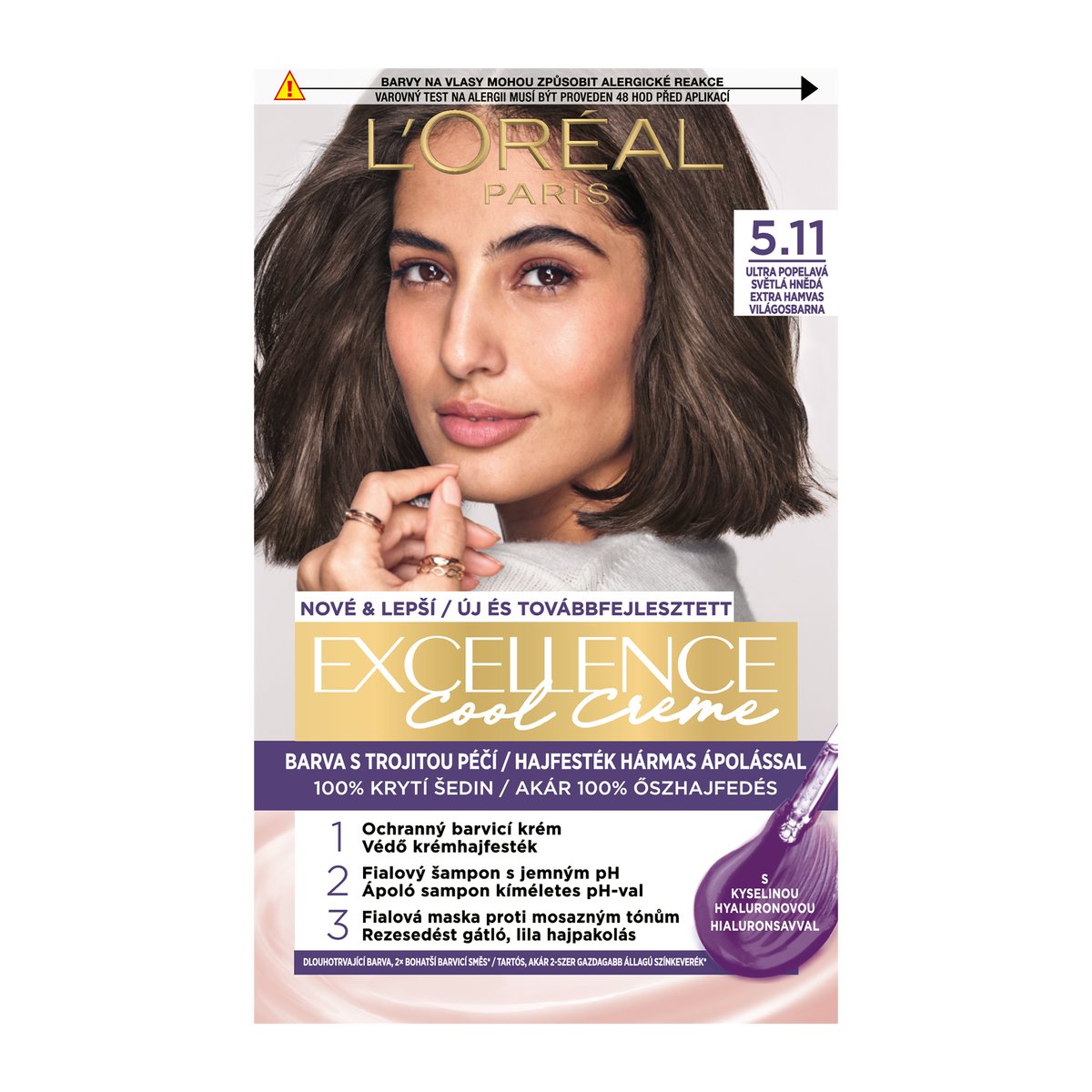 L'ORÉAL PARIS Excellence krémes, tartós hajfesték Cool Créme 5.11 Extra Hamvas Világosbarna