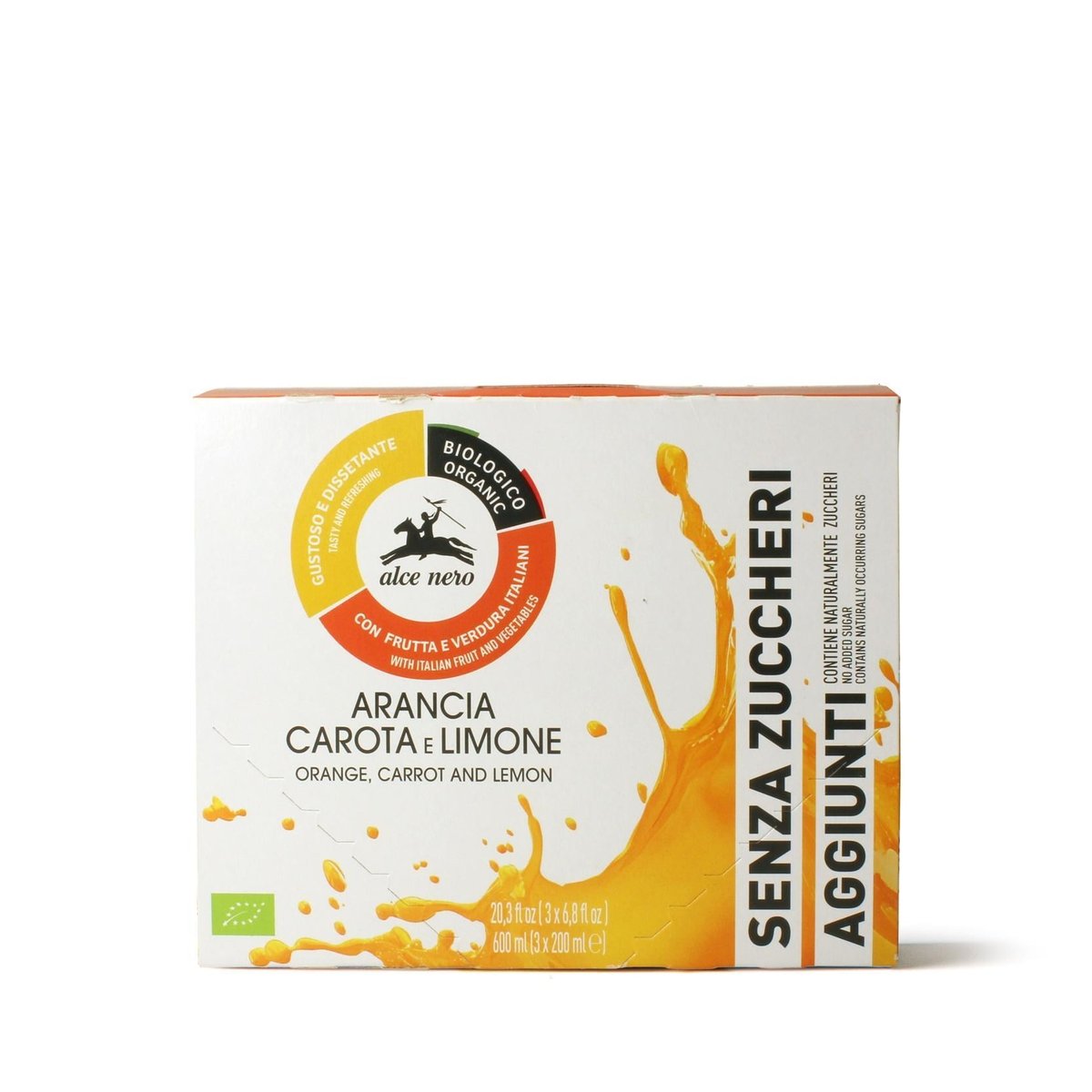 Alce Nero BIO Narancs-, sárgarépa- és citrom ital, hozzáadott cukor nélkül (3x200ml)