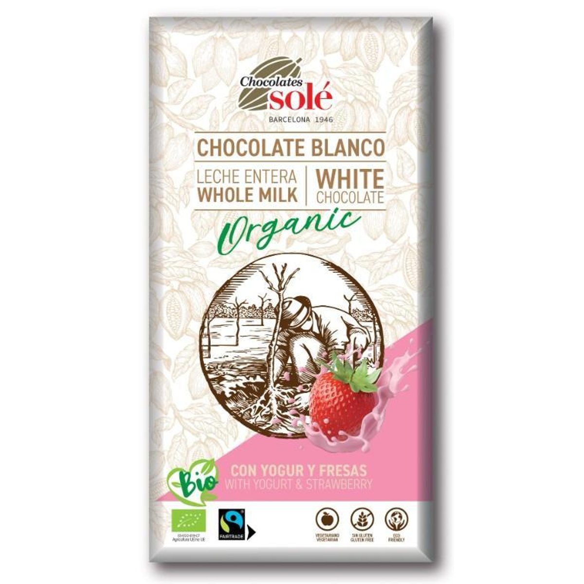 Chocolates Solé Fehér csokoládé joghurttal és eperrel BIO