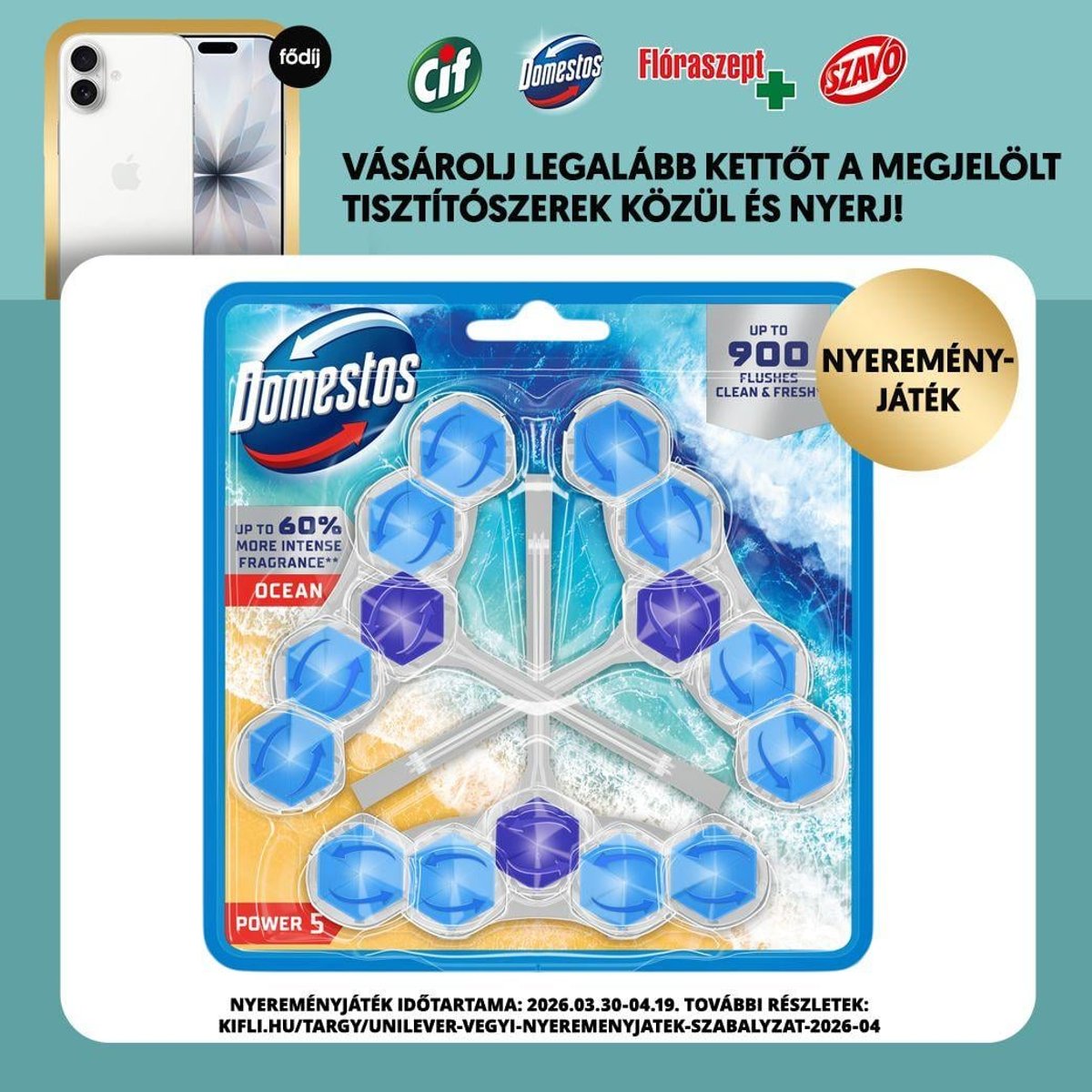 Domestos Blue Water Ocean WC illatosító blokk, 3x48g