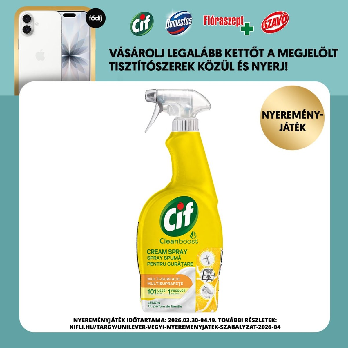 Cif Cream Univerzális zsíroldó és tisztító Spray citrom illattal, 700ml