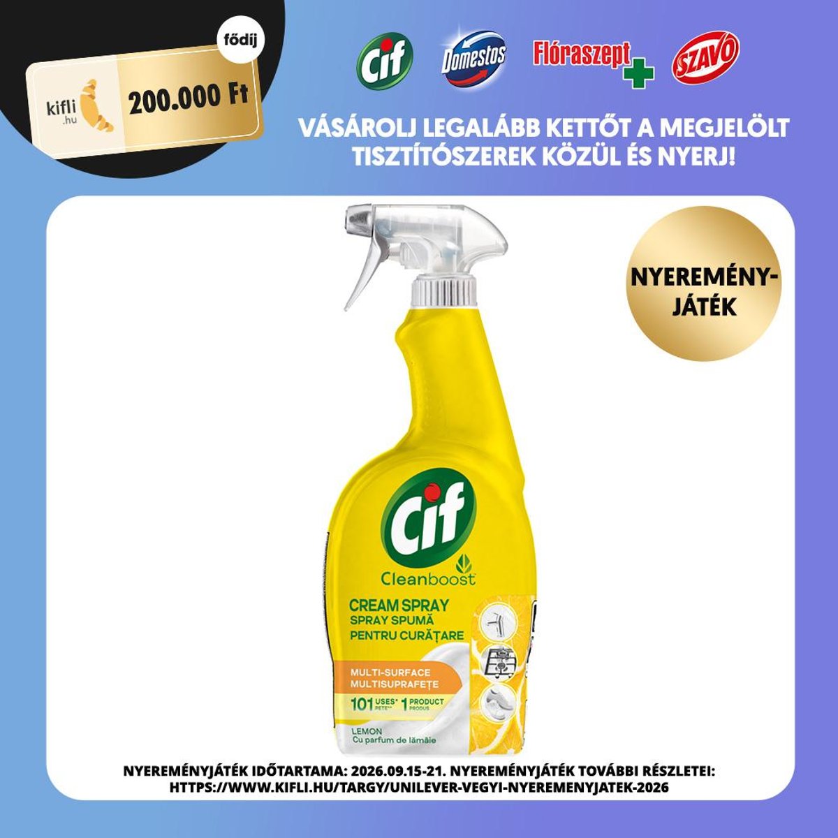 Cif Cream univerzális zsíroldó és tisztító spray citrom illattal, 700ml