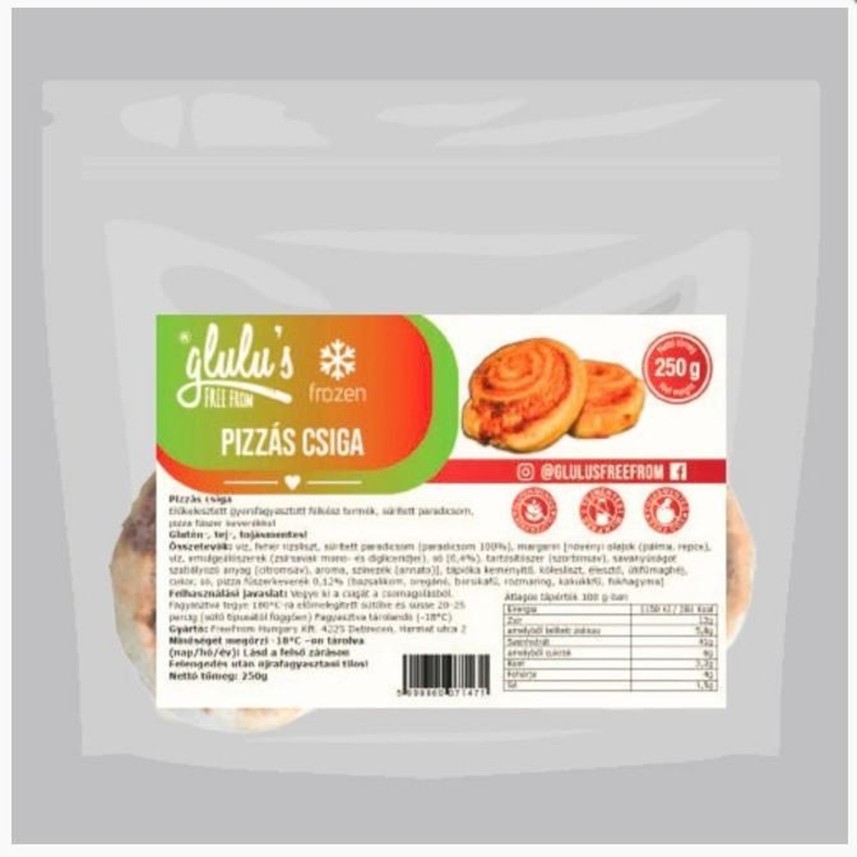 Glulu's Free From Gyorsfagyasztott előkelesztett Pizzás csiga