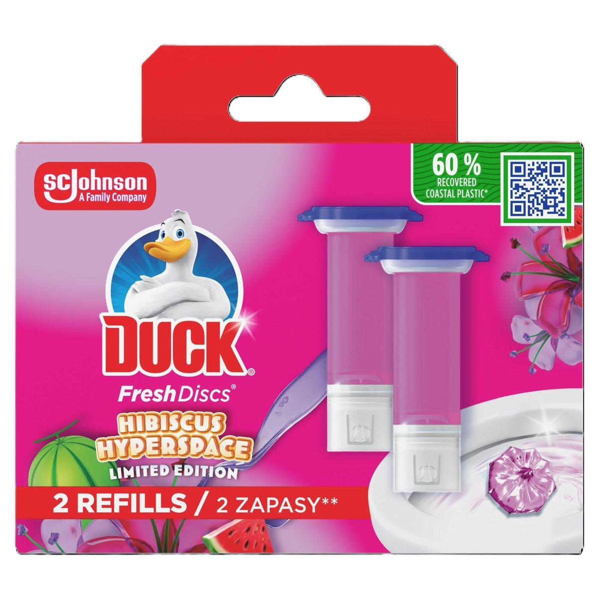Duck Fresh Discs 2 darabos WC-öblítő korong utántöltő - Hibiscus Hyperspace 72 ml