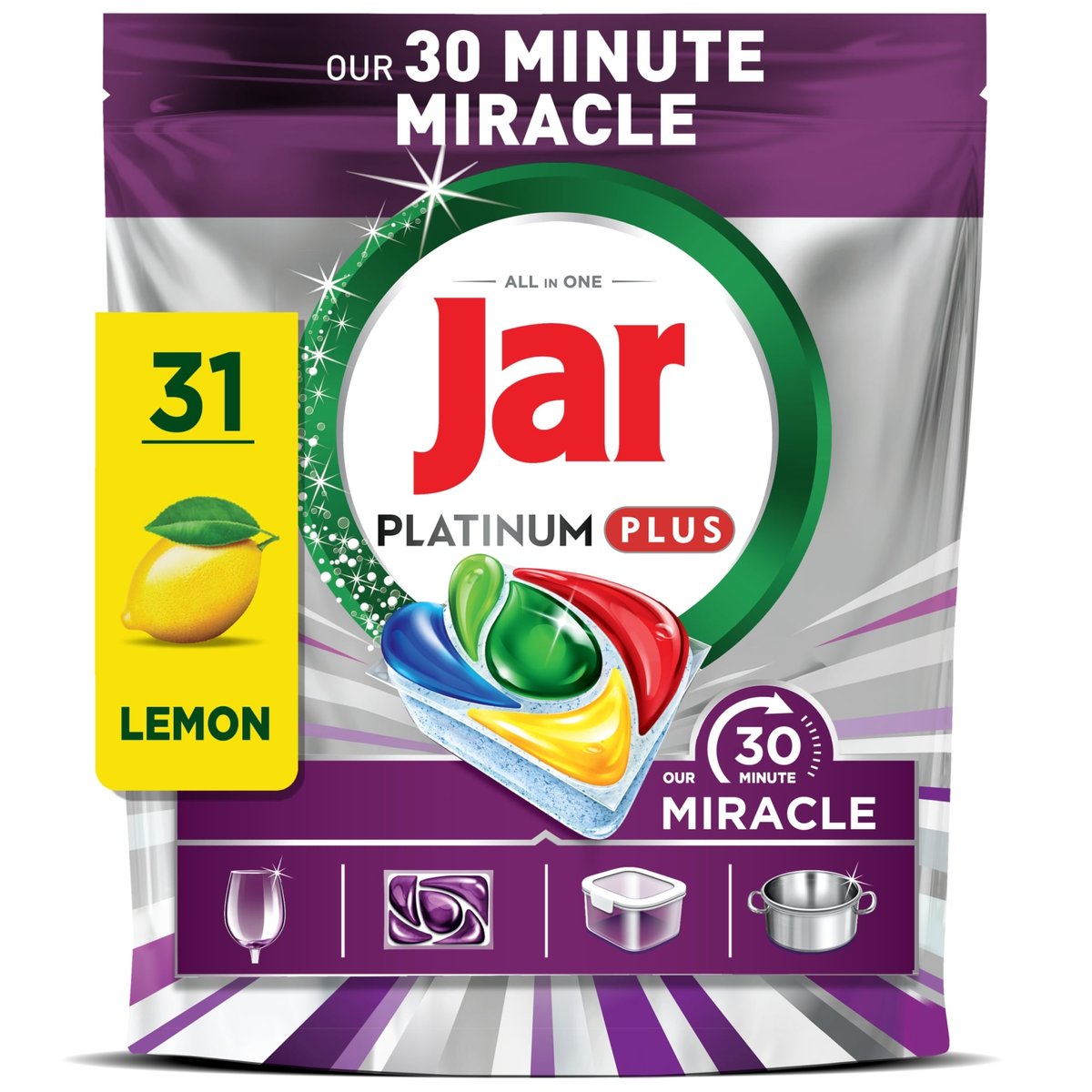 Jar Our 30 Minute Miracle Platinum Plus Mosogatókapszula Lemon, 31 db