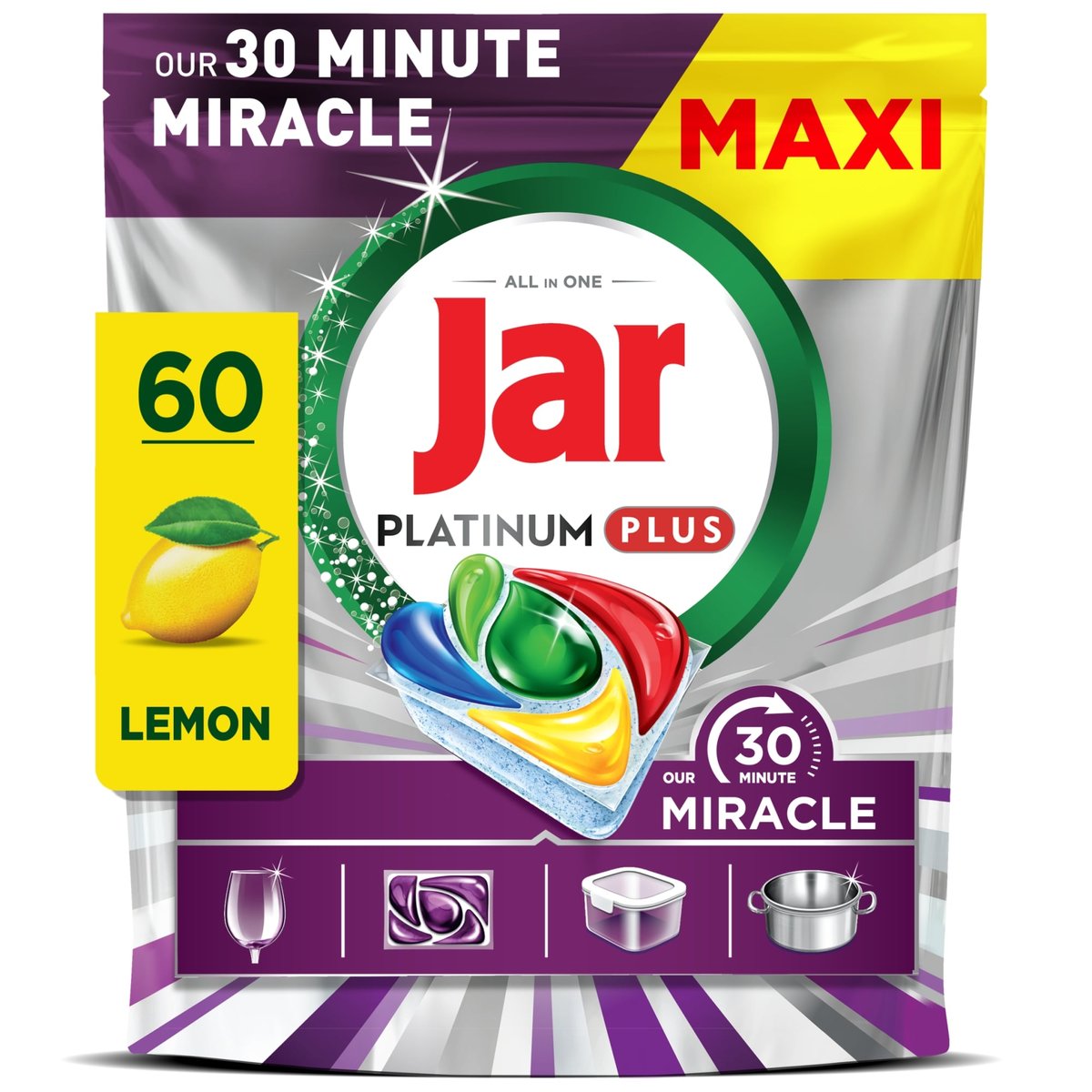 Jar Our 30 Minute Miracle Platinum Plus Mosogatókapszula Lemon, 60 db