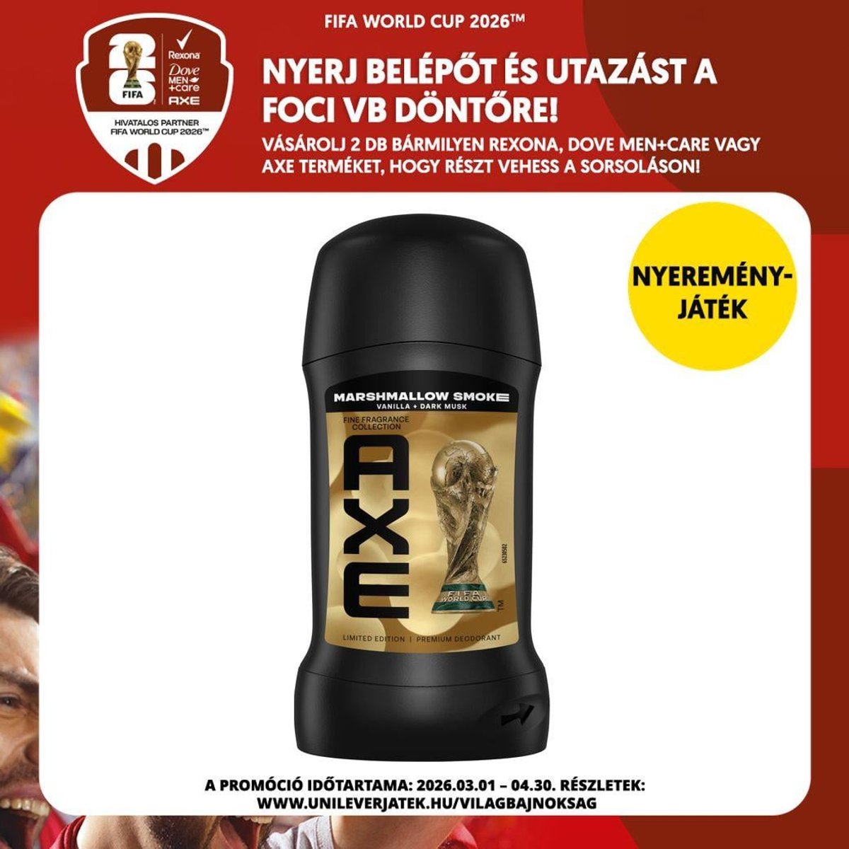 AXE Fine Fragrance Collection Marshmallow Smoke FIFA limitált kiadású izzadásgátló stift, 50 ml