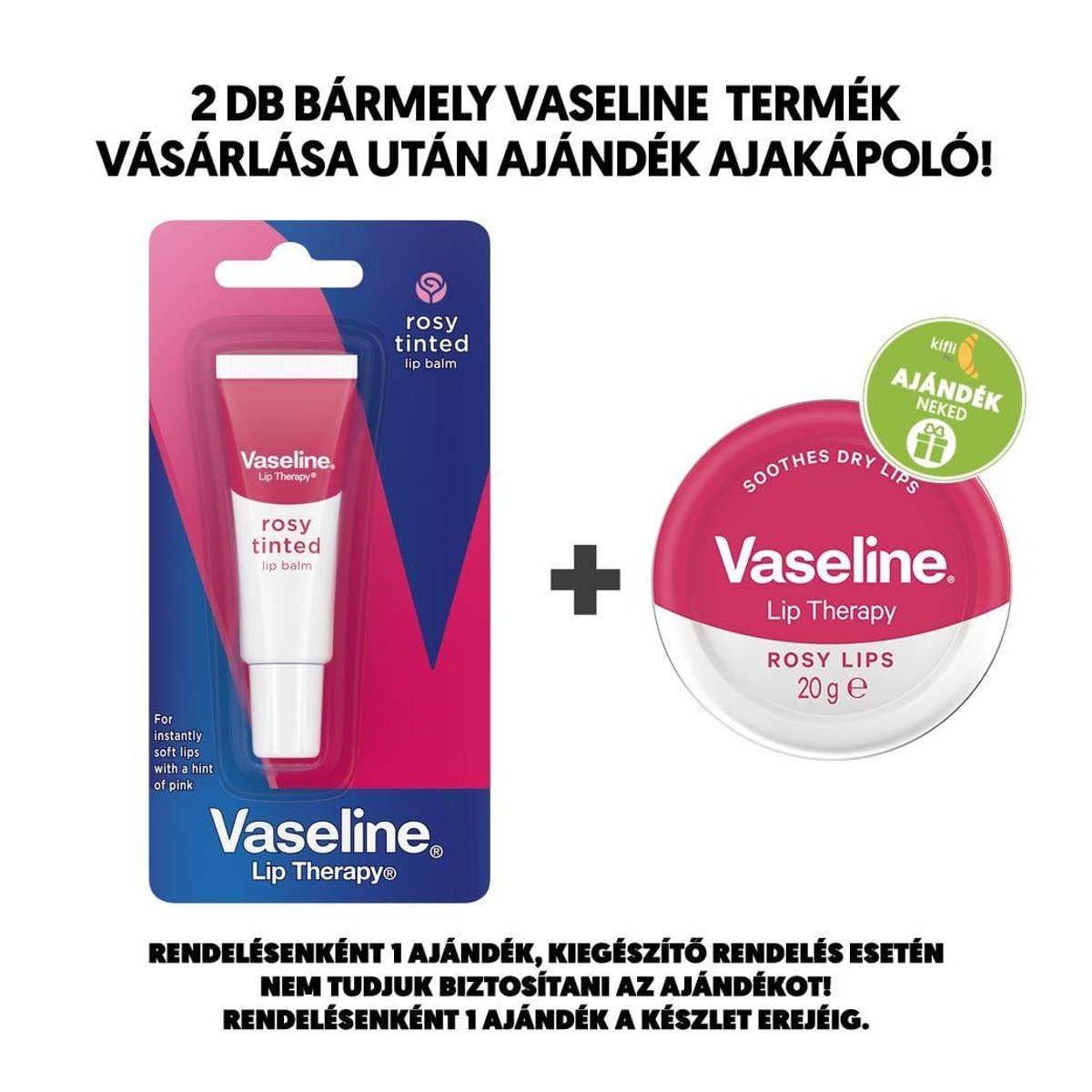 Vaseline Rosy ápoló ajakbalzsam, 10 g