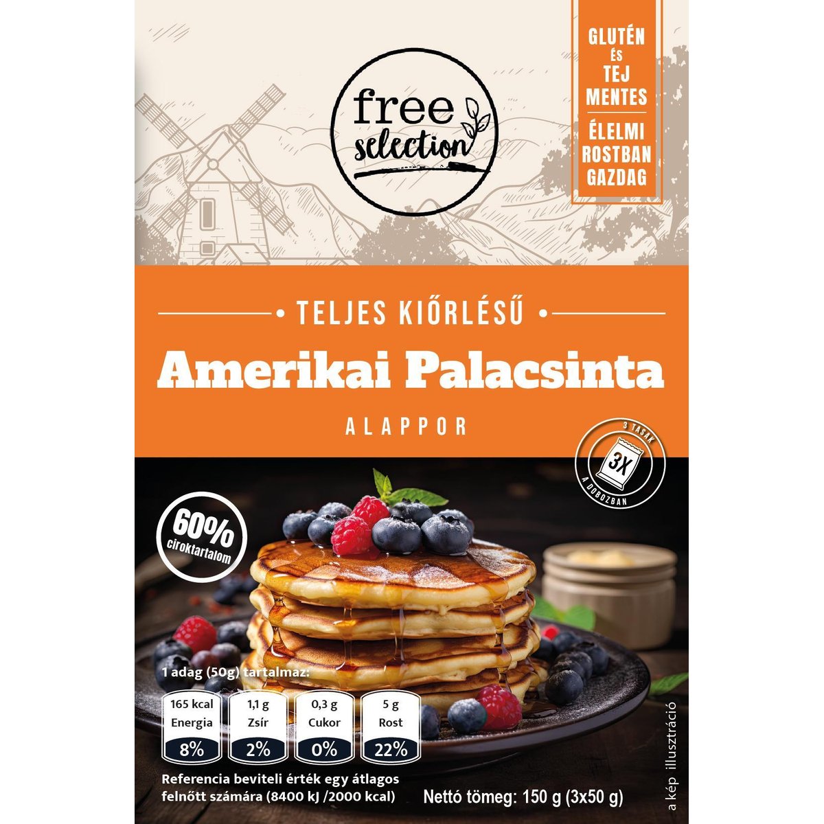 Free Selection Teljes kiőrlésű Amerikai palacsinta alappor (3db)