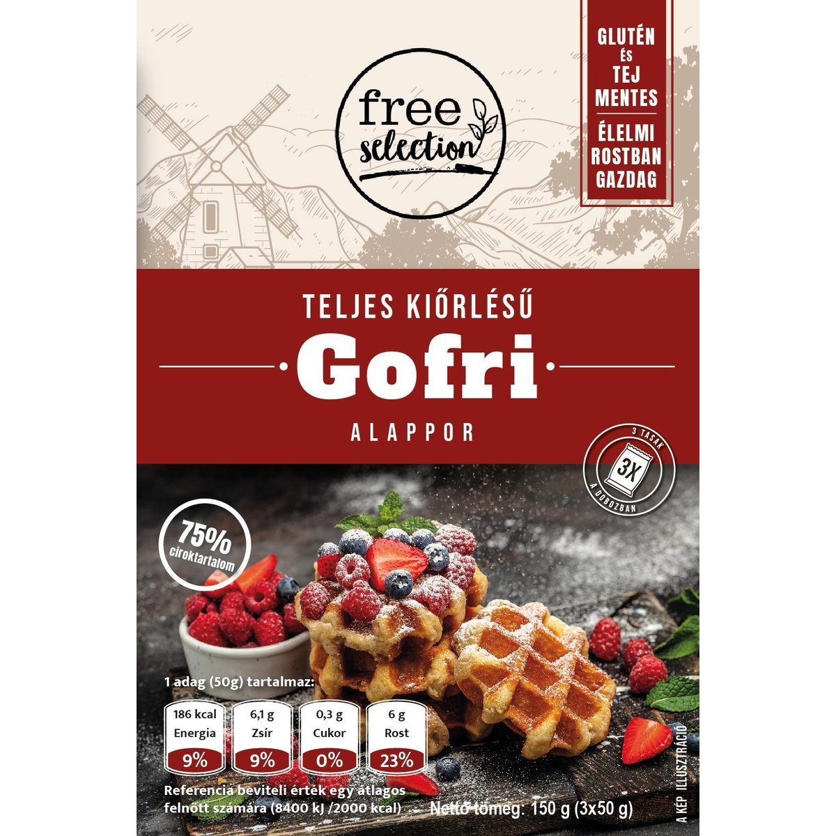 Free Selection Teljes kiőrlésű Gofri alappor (3db)