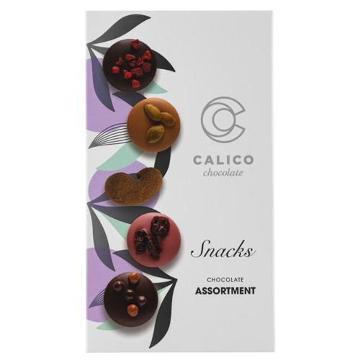 CALICO Snacks - mini csokoládé tallér/drazsé válogatás (ét-, tej-, fehér-, ruby mártócsokoládéval)