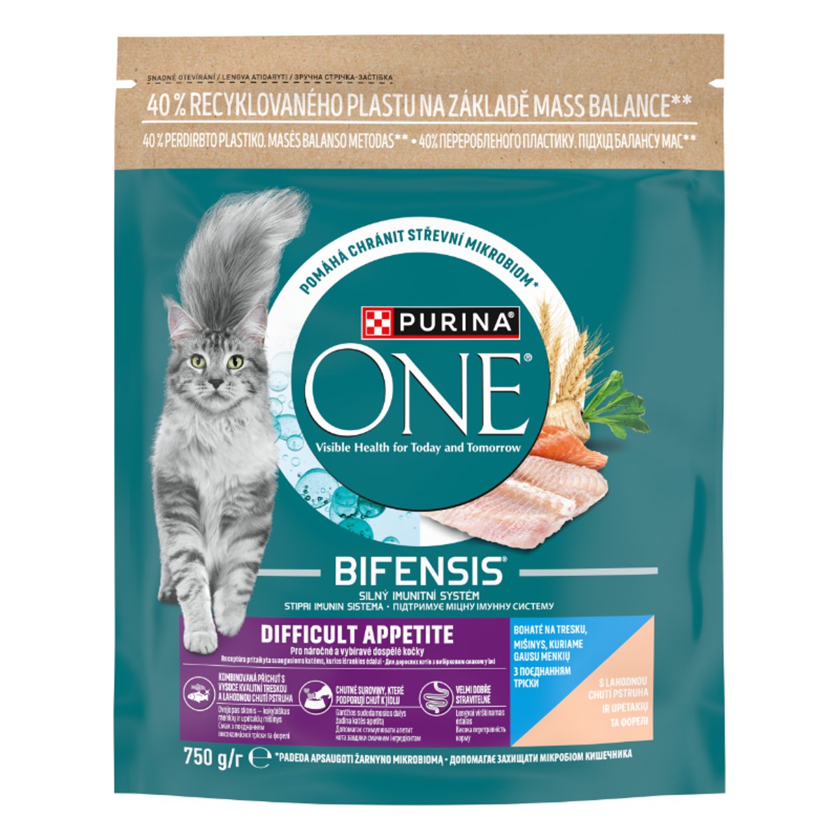 Purina One Difficult Appetite Tőkehal és pisztráng keverékében gazdag száraz macskaeledel 750g