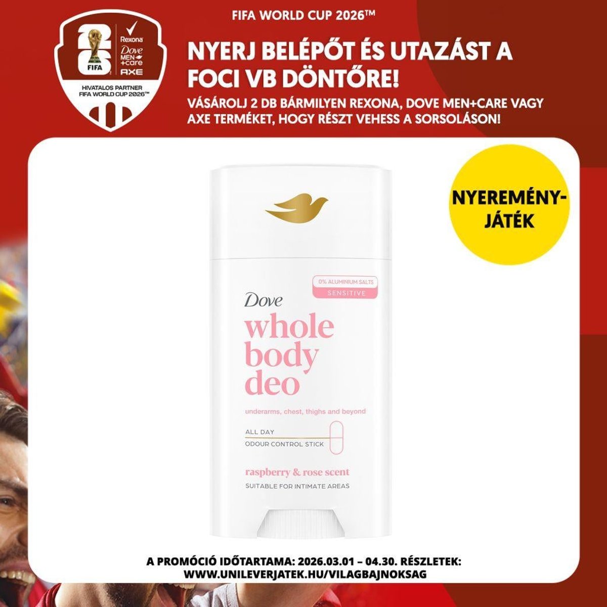 Dove Málna & Rózsa illatú teljes test dezodor stift, 75ml