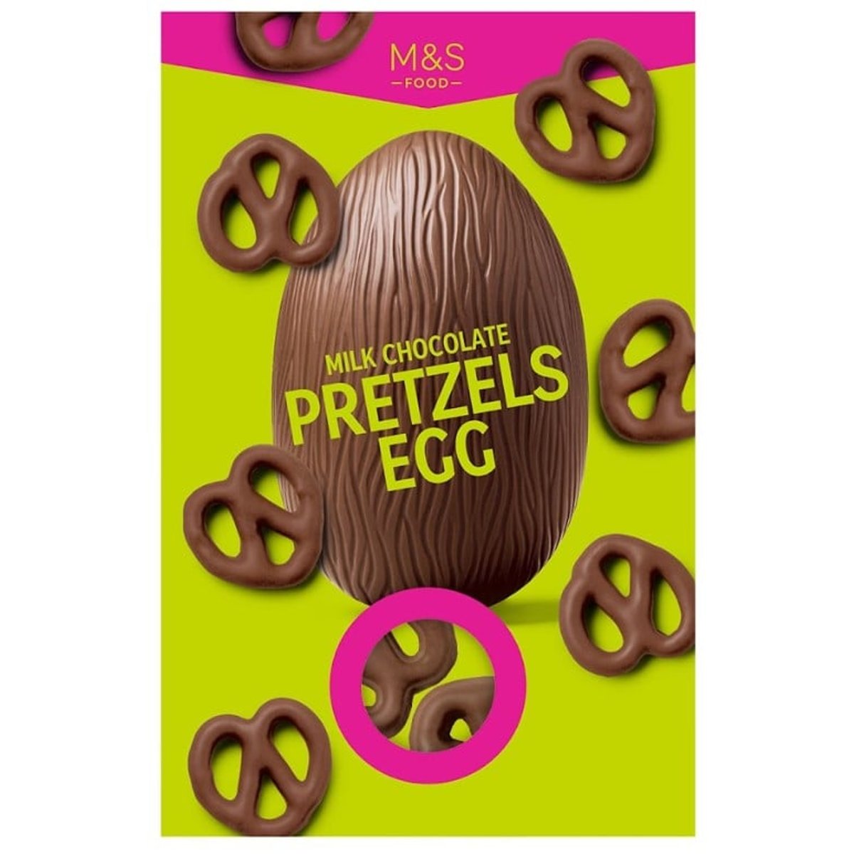 Marks & Spencer Egyenként csomagolt üreges tejcsokoládé tojás, tejcsokoládéval bevont sós pereccel