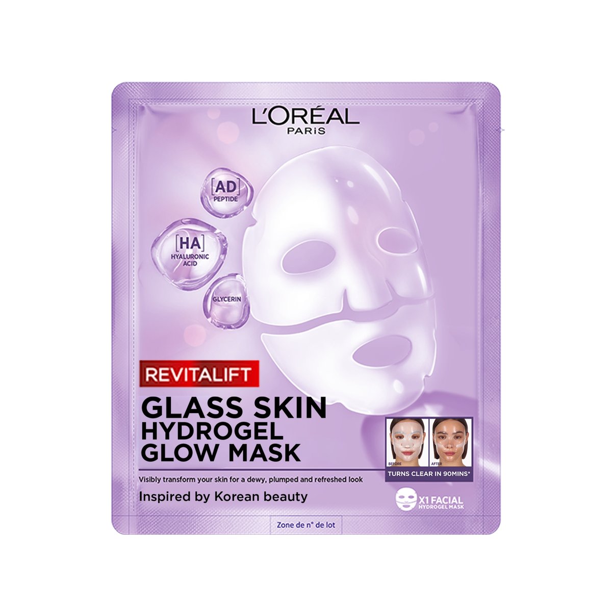 L'Oréal Paris Revitalift Filler Glass Skin hidrogél ragyogást adó arcmaszk, 25g