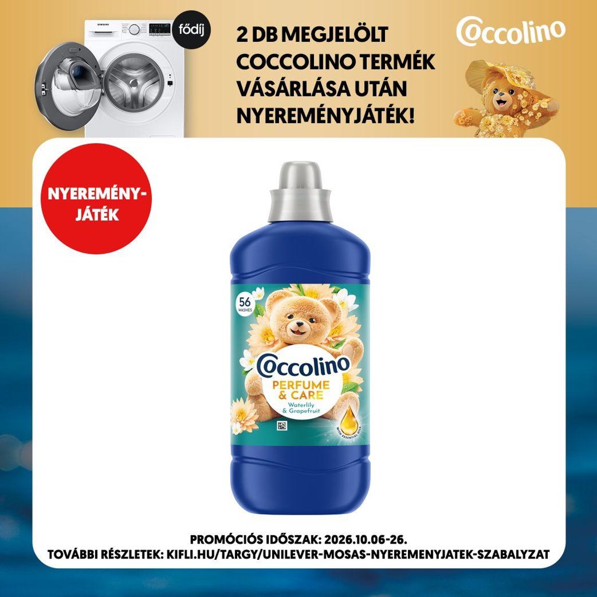 Coccolino Perfume&Care Waterlily & Grapefruit öblítő, 56 mosás, 1288 ml