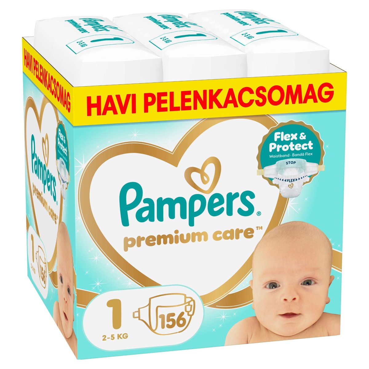 Pampers Premium Care Pelenka, Havi Pelenkacsomag, Méret: 1 (2-5 kg) 156 db