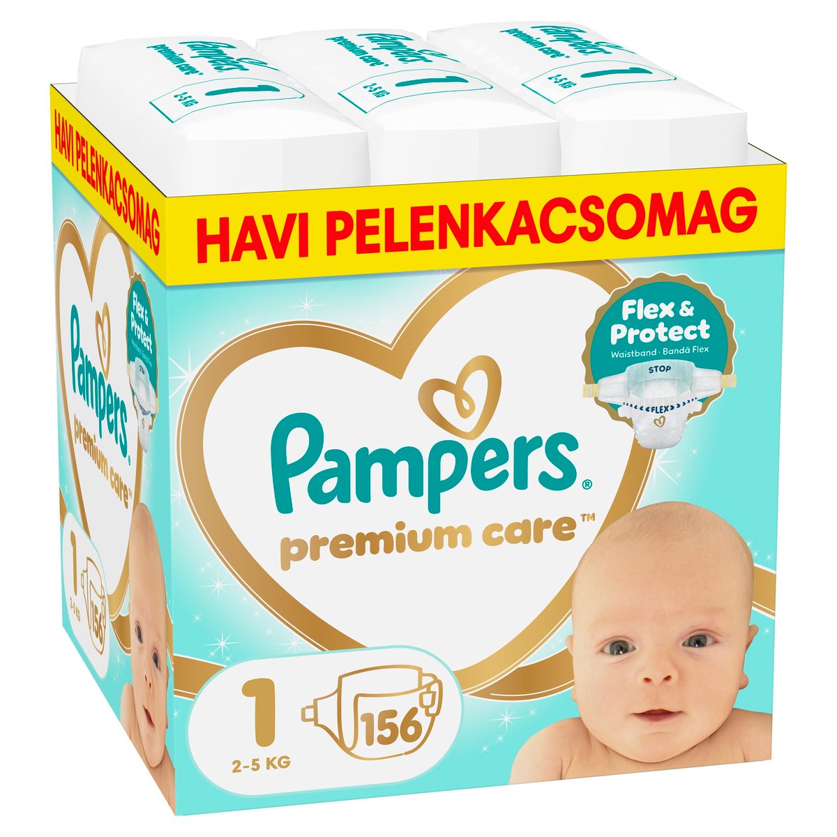Pampers Premium Care Pelenka, Havi Pelenkacsomag, Méret: 1 (2-5 kg) 156 db
