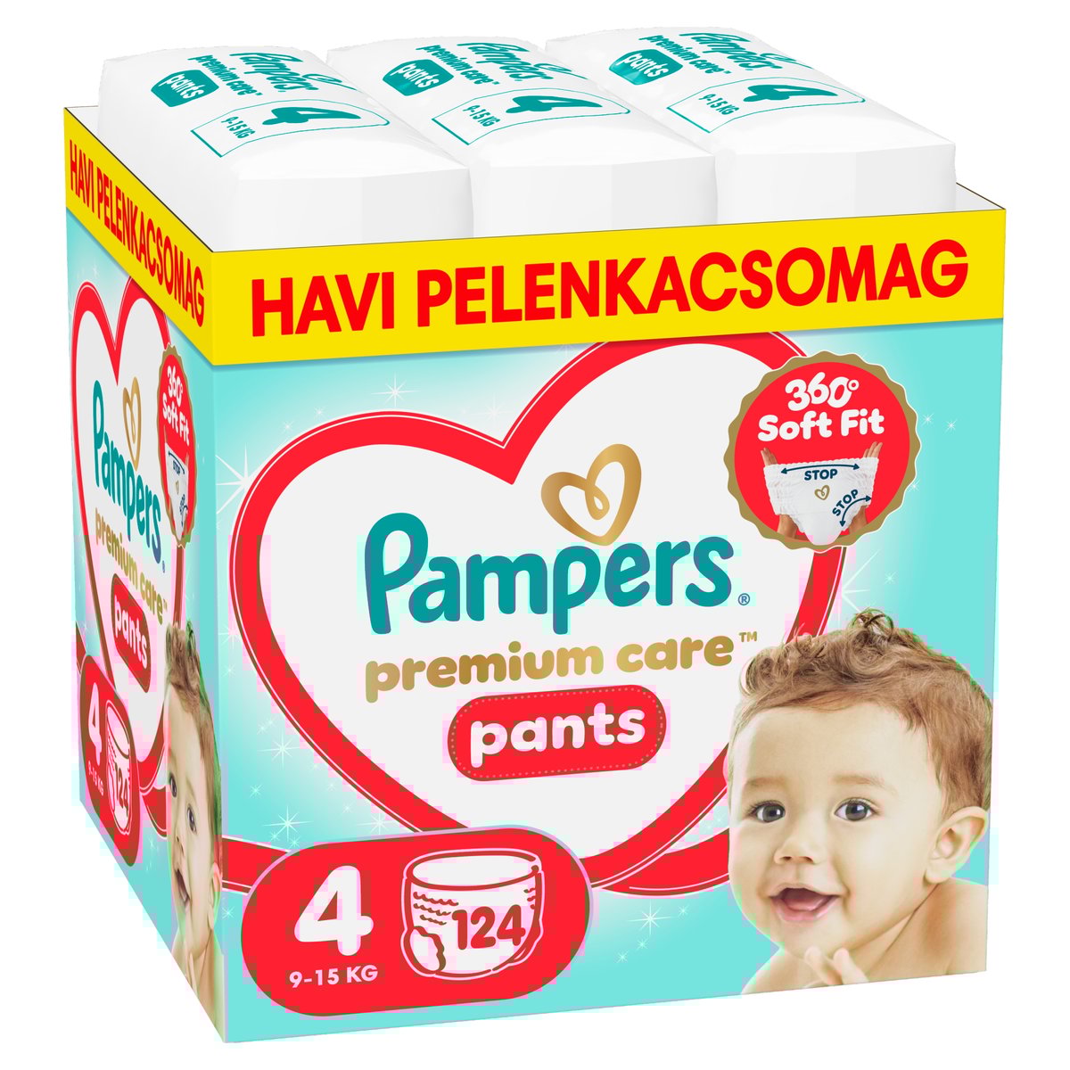 Pampers Premium Care Pants Bugyipelenka, Havi Pelenkacsomag, Méret: 4 (9-15 kg) 124 db