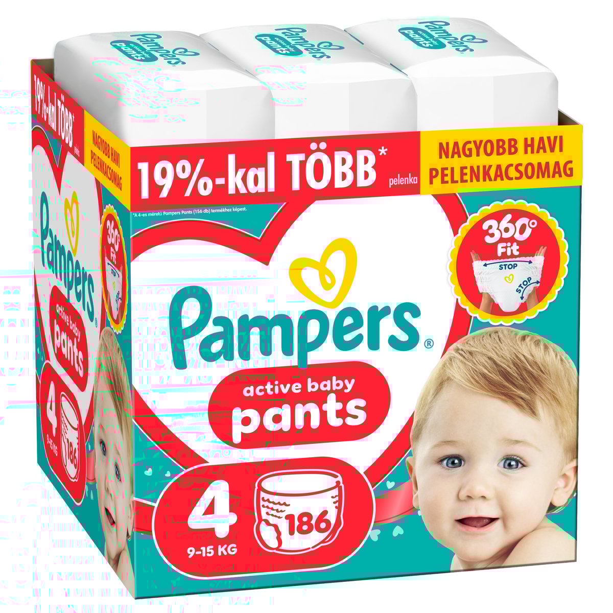 Pampers Active Baby Pants Bugyipelenka, Havi Pelenkacsomag, Méret: 4 (9-15 kg) 186 db