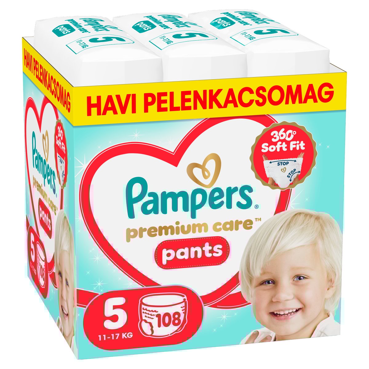 Pampers Premium Care Pants Bugyipelenka, Havi Pelenkacsomag, Méret: 5 (11-17 kg) 108 db