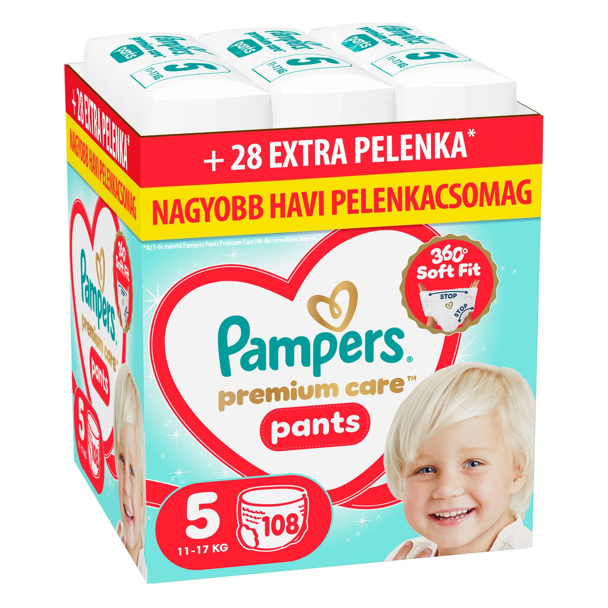Pampers Premium Care Pants Bugyipelenka, Havi Pelenkacsomag, Méret: 5 (11-17 kg) 108 db