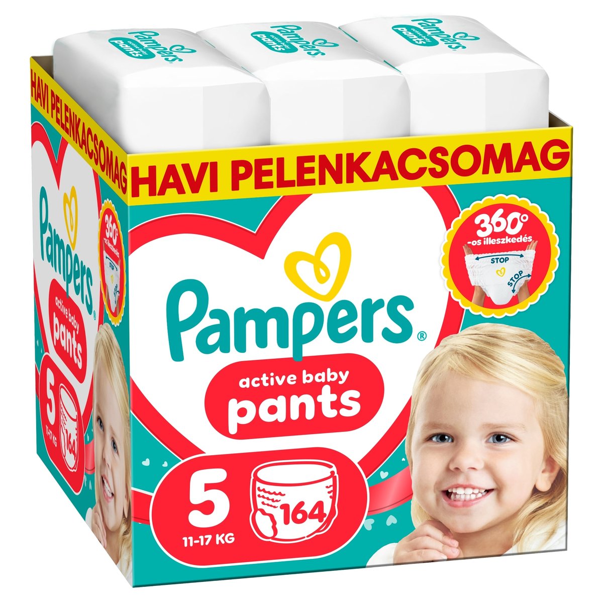 Pampers Active Baby Pants Bugyipelenka, Havi Pelenkacsomag, Méret: 5 (11-17 kg) 164 db