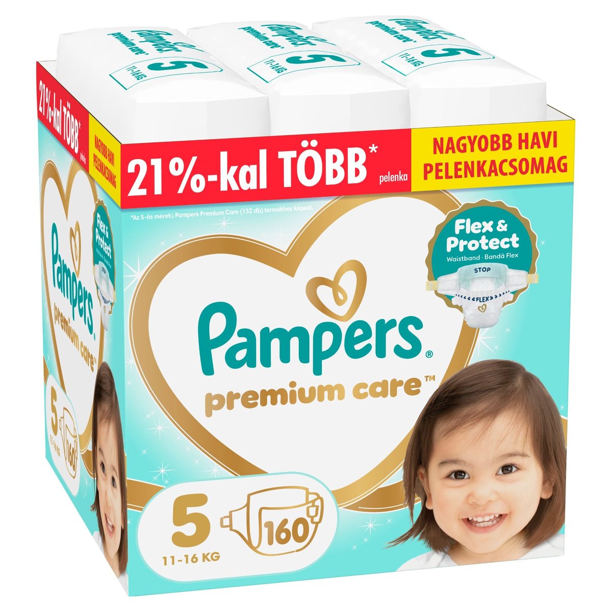 Pampers Premium Care Pelenka, Havi Pelenkacsomag, Méret: 5 (11-16 kg) 160 db