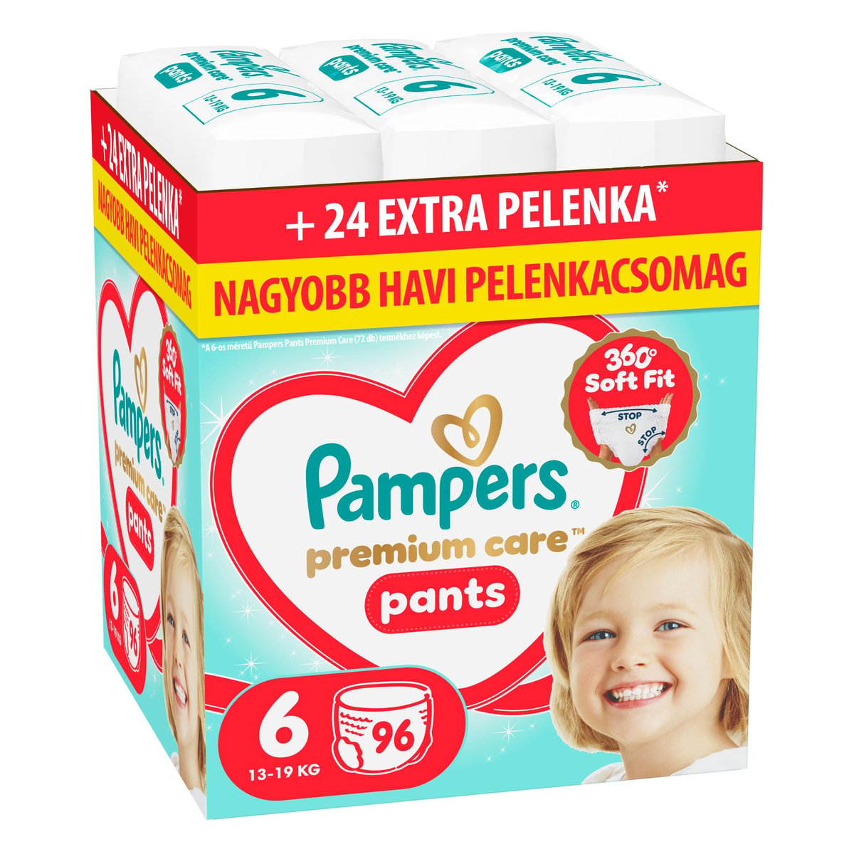Pampers Premium Care Pants Bugyipelenka, Havi Pelenkacsomag, Méret: 6 (13-19 kg) 96 db
