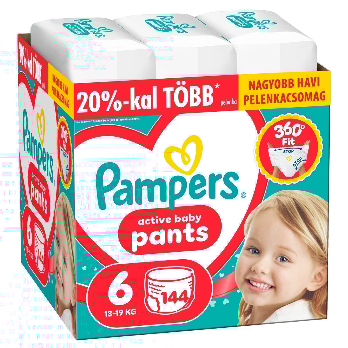 Pampers Active Baby Pants Bugyipelenka, Havi Pelenkacsomag, Méret: 6 (13-19 kg) 144 db