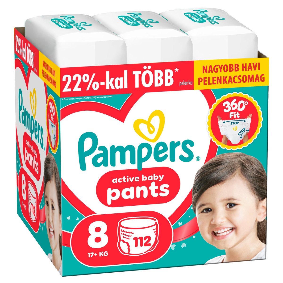 Pampers Active Baby Pants Bugyipelenka, Havi Pelenkacsomag, Méret: 8 (17+ kg) 112 db
