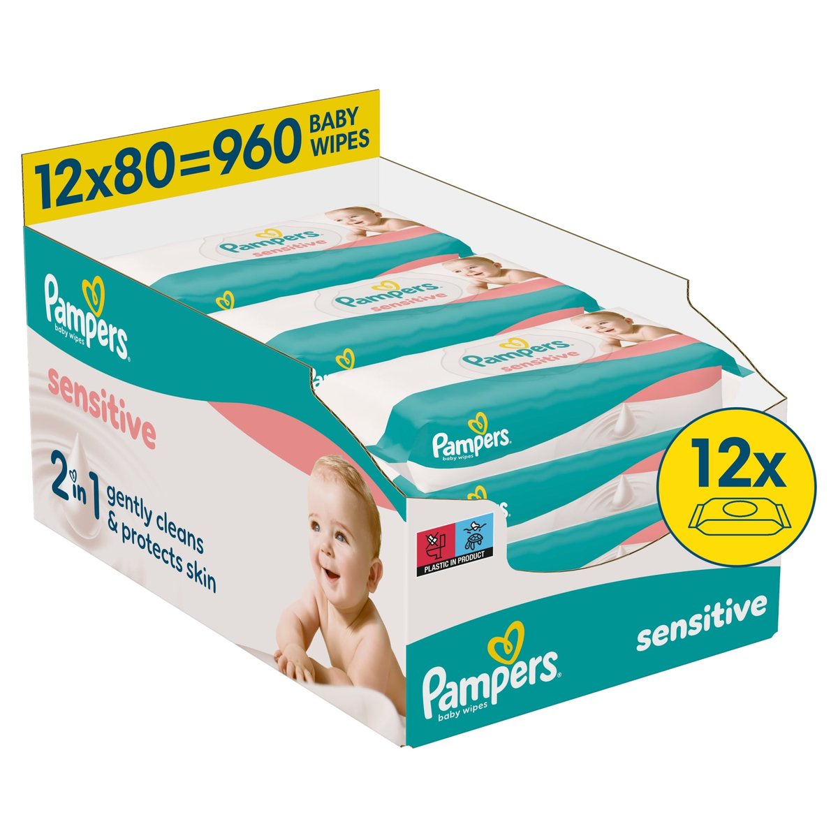 Pampers Sensitive Baby Nedves Törlőkendő, 12x80 db, 960 db
