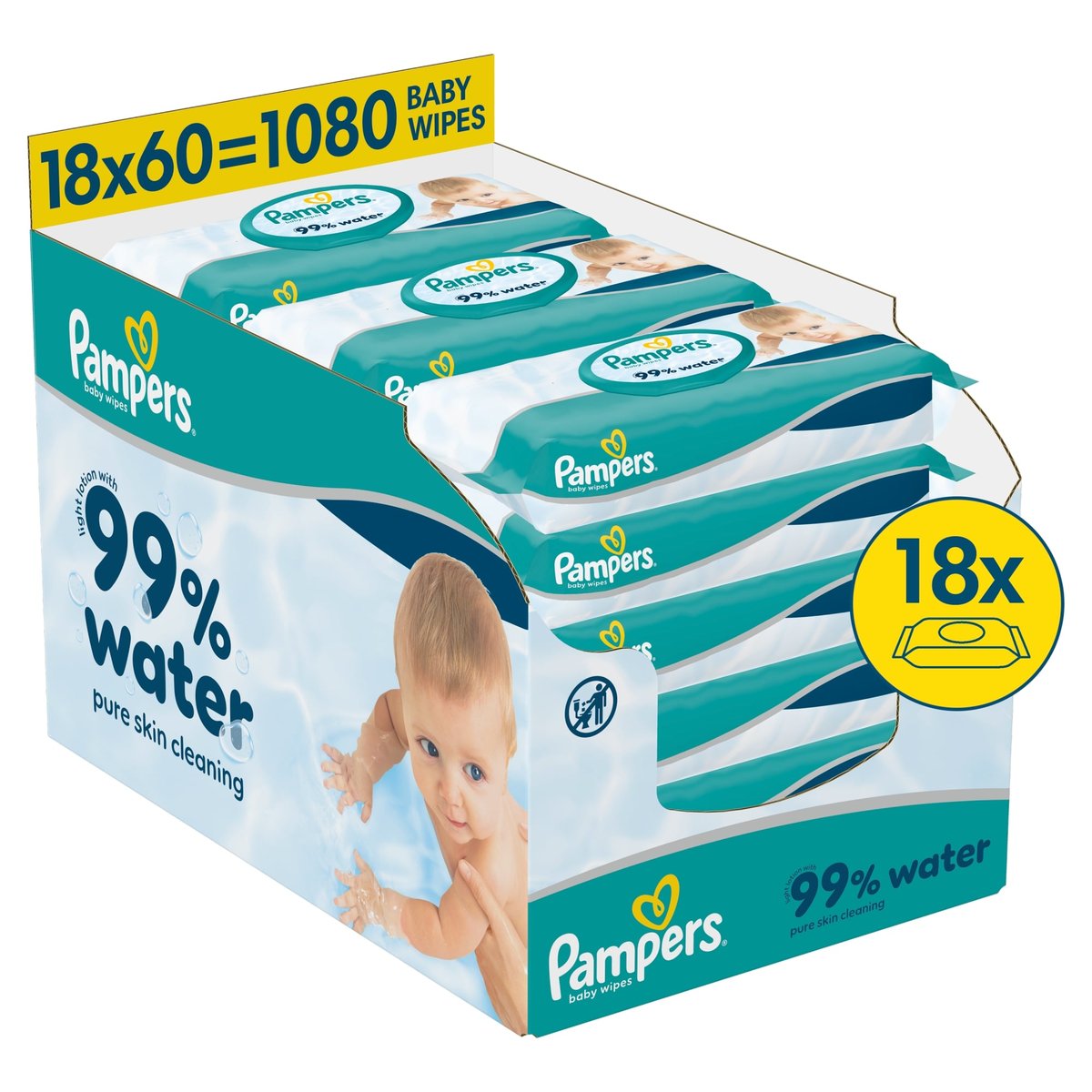 Pampers 99% Water Baby Nedves Törlőkendő, 18x60 db, 1080 db