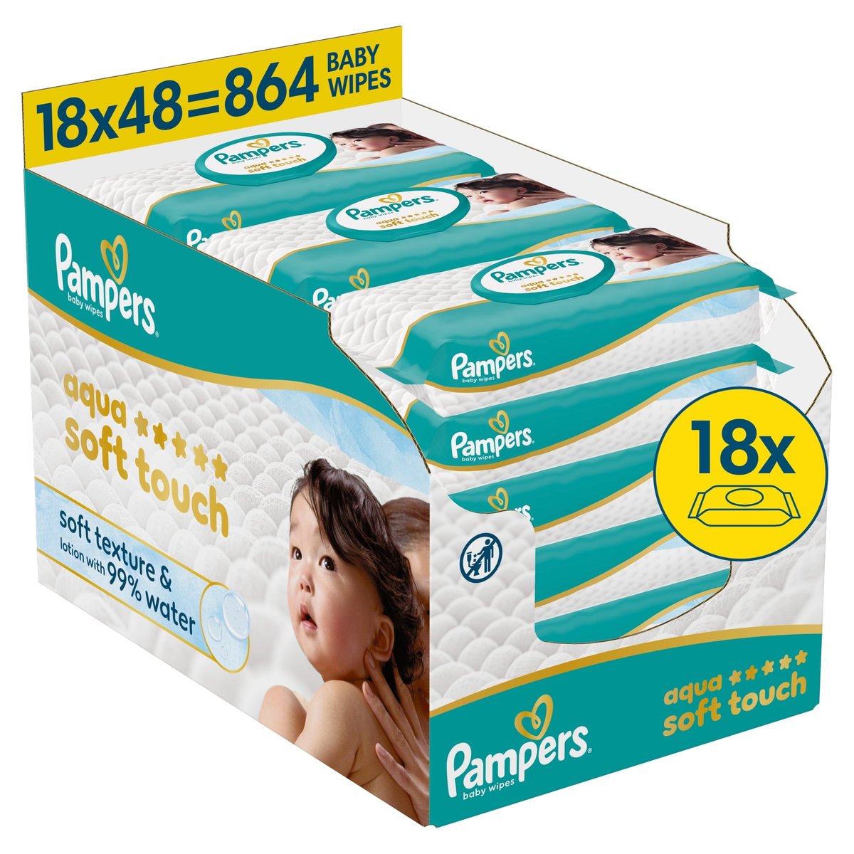 Pampers Aqua Soft Touch Baby Nedves Törlőkendő, 18x48 db, 864 db