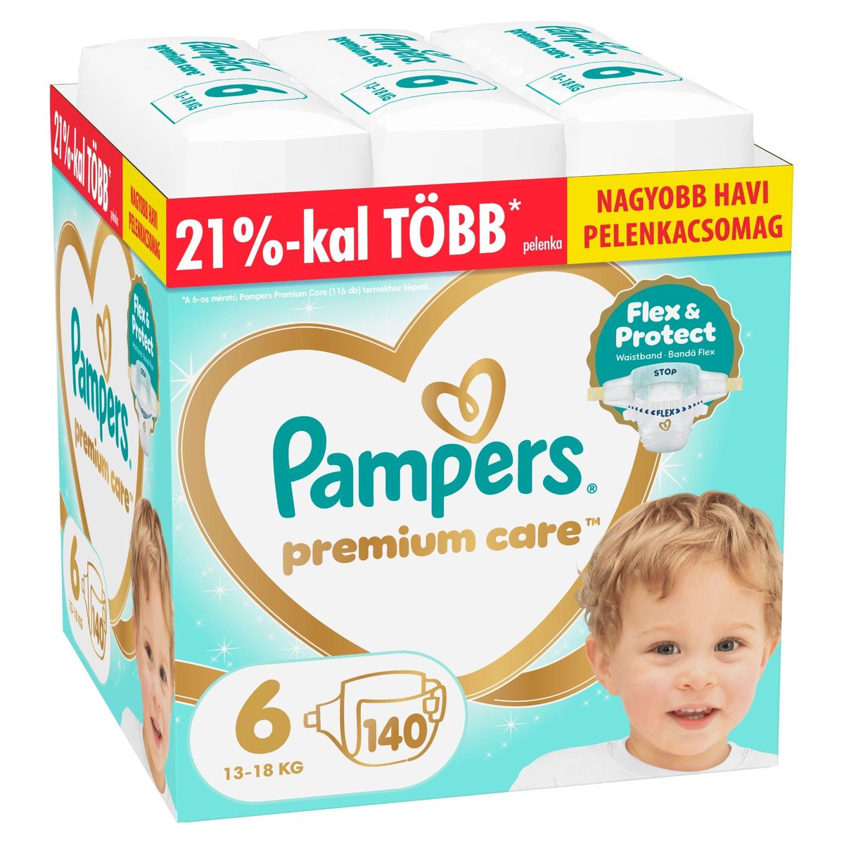 Pampers Premium Care Pelenka, Havi Pelenkacsomag, Méret: 6 (13-18 kg) 140 db